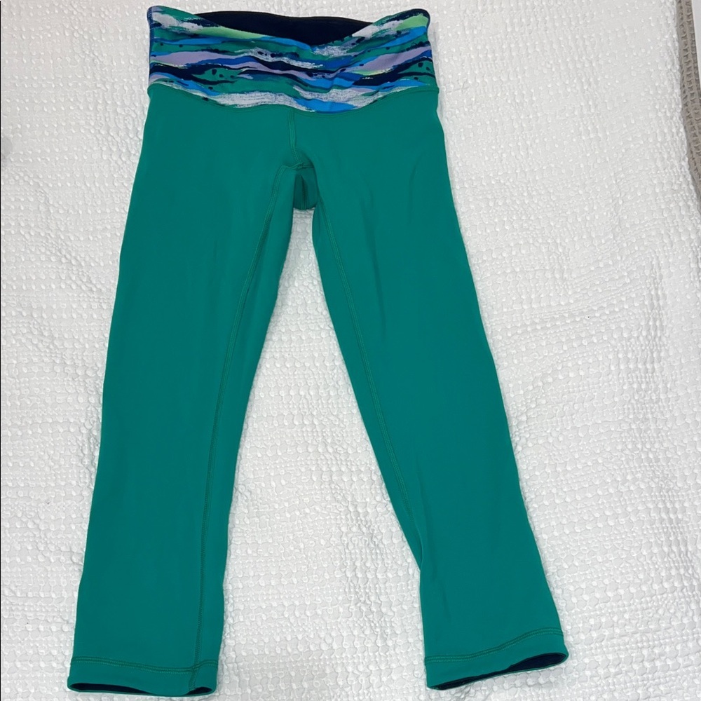 lululemon athletica Teal Leggings with Multicolor Waistband